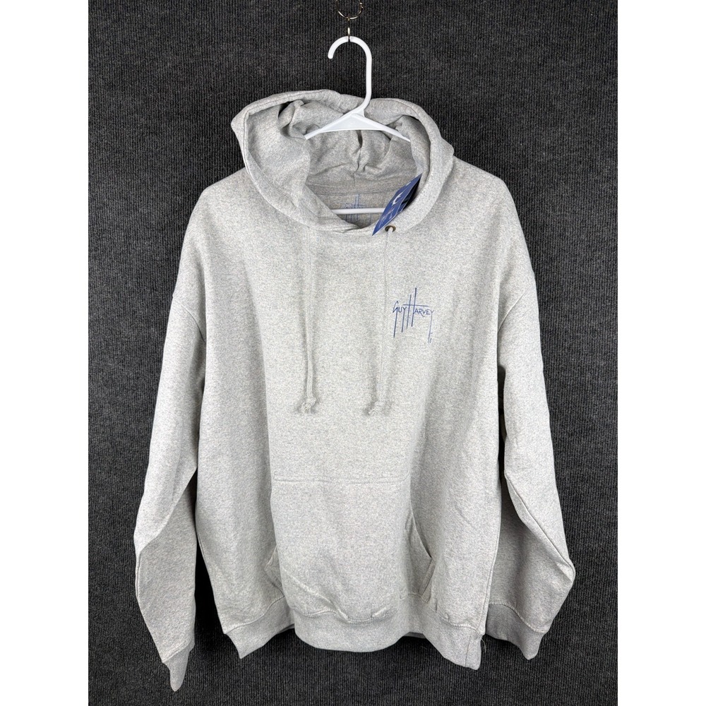 Guy Harvey Gray Hoodie NWT Large Marlin American Flag Fishing Sweatshirt